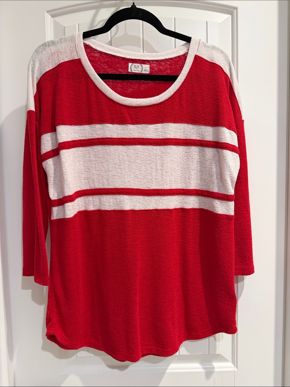 Red & White Striped Long Sleeve Women's Knit Top